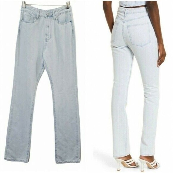 NWT WeWoreWhat The Icon Jeans 2 Light Icy Wash Straight Leg High Rise - Picture 1 of 13